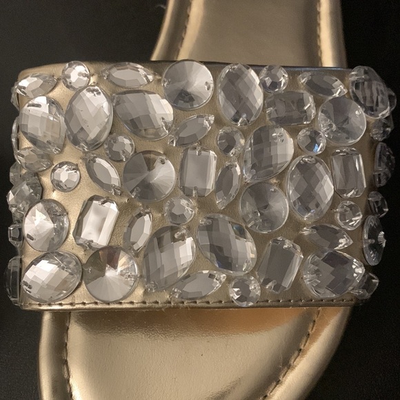 Metallic Gold Rhinestone Flat Sandals - Picture 2 of 4